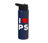 I Love PS Initials First Last Name Personalised Red Heart Stainless Steel Insulated Water Bottle