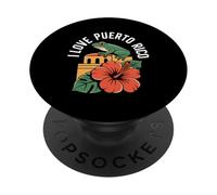 I Love Puerto Rico Frog Hibiscus Design PopSockets Adhesive PopGrip