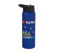 I Love Puffins Quote Atlantic Puffin Colony Puffin Lover Stainless Steel Insulated Water Bottle