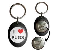I Love Pugs - Black Plastic Shopping Trolley £1 Coin Key Ring