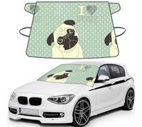 I Love Pugs, Car Windshield Cover, Protective Windscreen Cover - Snow Ice Sun UV Dust Water Resistant - Fit for Most Cars