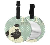 I Love Pugs,Luggage Tags Pu Leather Name Tag Travel Suitcase Identifier ID Tags Durable Baggage Label 2 pcs