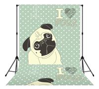 I Love Pugs, Photography Backdrop Photo Props 5x7FT Photo Background for Party Home Decoration