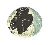 I Love Pugs,Shower Cap Nightcap Double Layer Waterproof Elastic Bath Cap Reusable Hair Cap