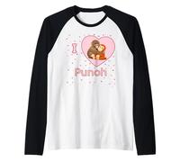 I Love Punch The Baby Monkey Hearts Raglan Baseball Tee