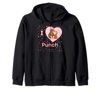 I Love Punch The Baby Monkey Hearts Zip Hoodie