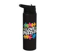 I Love Puzzles Vibrant Jigsaw Fun Stainless Steel Insulated Water Bottle