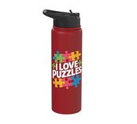 I Love Puzzles Vibrant Jigsaw Fun Stainless Steel Insulated Water Bottle