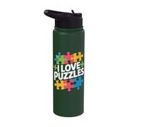 I Love Puzzles Vibrant Jigsaw Fun Stainless Steel Insulated Water Bottle