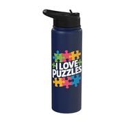 I Love Puzzles Vibrant Jigsaw Fun Stainless Steel Insulated Water Bottle