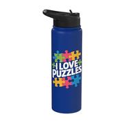 I Love Puzzles Vibrant Jigsaw Fun Stainless Steel Insulated Water Bottle