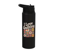 I Love Quilting Passion Retro Patchwork Craft Stainless Steel Insulated Water Bottle