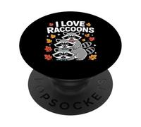 I Love Raccoons Cute Autumn Leaves Design PopSockets Adhesive PopGrip