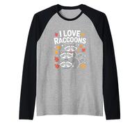 I Love Raccoons Cute Autumn Leaves Design Raglan Baseball Tee