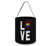 I Love Rainbow Flag Gay LGBT Cute Halloween Candy Bucket Reusable Collapsible Candies Basket Fabric Tote Bags