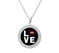 I Love Rainbow Flag Gay LGBT Novelty Pendant Necklace Fashion Diamond Jewelry for Women Men Silver Gold