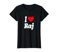 I Love Raj Heart Name Design Value Graphic T-Shirt, Women, Black, S