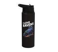 I Love Ravens Birdwatching Lovers Stainless Steel Insulated Water Bottle