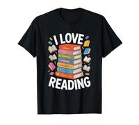I Love Reading Book Stack Colorful Illustration Value Graphic T-Shirt, Men, Black, S