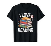 I Love Reading Book Stack Owl Enthusiast Value Graphic T-Shirt, Men, Black, XL