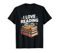 I Love Reading Enthusiast Book Stack Design T-Shirt