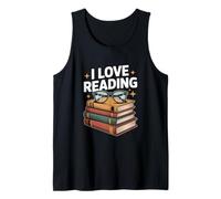 I Love Reading Enthusiast Book Stack Design Tank Top