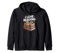 I Love Reading Enthusiast Book Stack Design Zip Hoodie