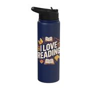 I Love Reading Enthusiast Bookworm Graphic Stainless Steel Insulated Water Bottle