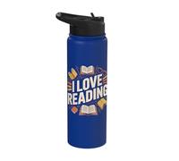 I Love Reading Enthusiast Bookworm Graphic Stainless Steel Insulated Water Bottle
