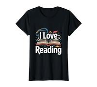 I Love Reading Open Book Magic Bookworm Library Value Graphic T-Shirt, Women, Black, XL