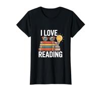 I Love Reading Stack of Books Eyewear Light Value Graphic T-Shirt, Women, Black, S