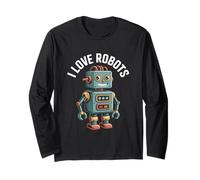 I Love Robots Cute Retro Robot Cartoon Design Long Sleeve T-Shirt