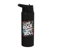 I Love Rock and Roll Electric Guitar Art Stainless Steel Insulated Water Bottle