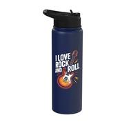 I Love Rock and Roll Electric Guitar Art Stainless Steel Insulated Water Bottle