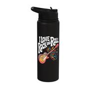 I Love Rock and Roll Guitar Music Stainless Steel Insulated Water Bottle