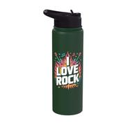 I Love Rock Flames Guitars Music Stainless Steel Insulated Water Bottle