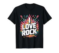I Love Rock Flames Guitars Music Value Graphic T-Shirt, Men, Black, M