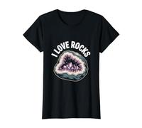 I Love Rocks Geode Gemstone Crystal Lover Value Graphic T-Shirt, Women, Black, S