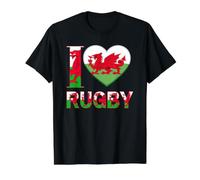 I Love Rugby Welsh Dragon Heart Design Value Graphic T-Shirt, Men, Black, M