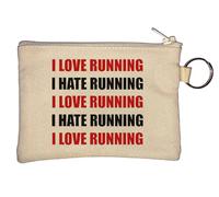 I Love Running I Hate Running Key Chain Coin Purse Beige