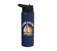 I Love Sailing Boat Sunburst Nautical Design Stainless Steel Insulated Water Bottle