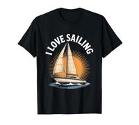 I Love Sailing Boat Sunburst Nautical Design Value Graphic T-Shirt, Men, Black, L