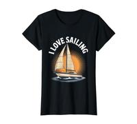 I Love Sailing Boat Sunburst Nautical Design Value Graphic T-Shirt, Women, Black, S