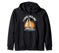 I Love Sailing Boat Sunburst Nautical Design Zip Hoodie