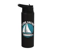 I Love Sailing Nautical Boat Art Stainless Steel Insulated Water Bottle
