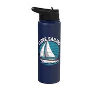 I Love Sailing Nautical Boat Art Stainless Steel Insulated Water Bottle