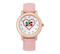 I Love Saint Kitts Red Heart Womens Leather Strap Elegant Lady Wrist Watches Casual Band Three-Hand Watch