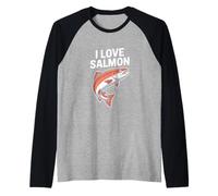 I Love Salmon Enthusiast Fishing Passion Raglan Baseball Tee