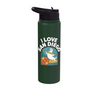 I Love San Diego Seal Surfing Flower Fun Stainless Steel Insulated Water Bottle