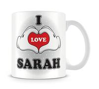 I Love Sarah Mug - Add Photo - Personalised Love-Heart Hands Design Gift